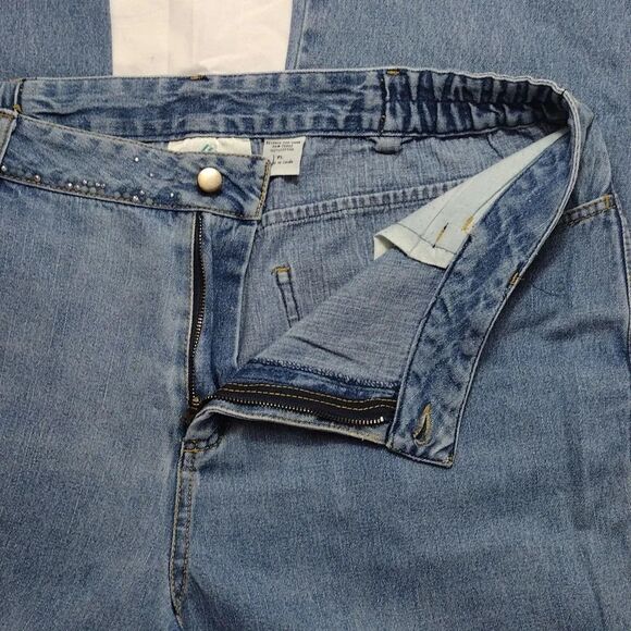 VTG 80s Medium Wash Studded High Waist Wide Leg Jeans Large Petite - Picture 11 of 14